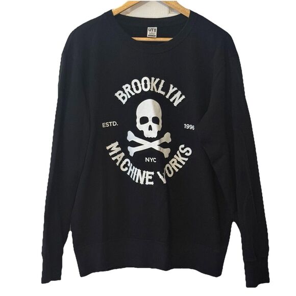 Uniqlo UT x Brooklyn Machine Works Limited Skull Logo Sweatshirt Black L BMX - Picture 1 of 7